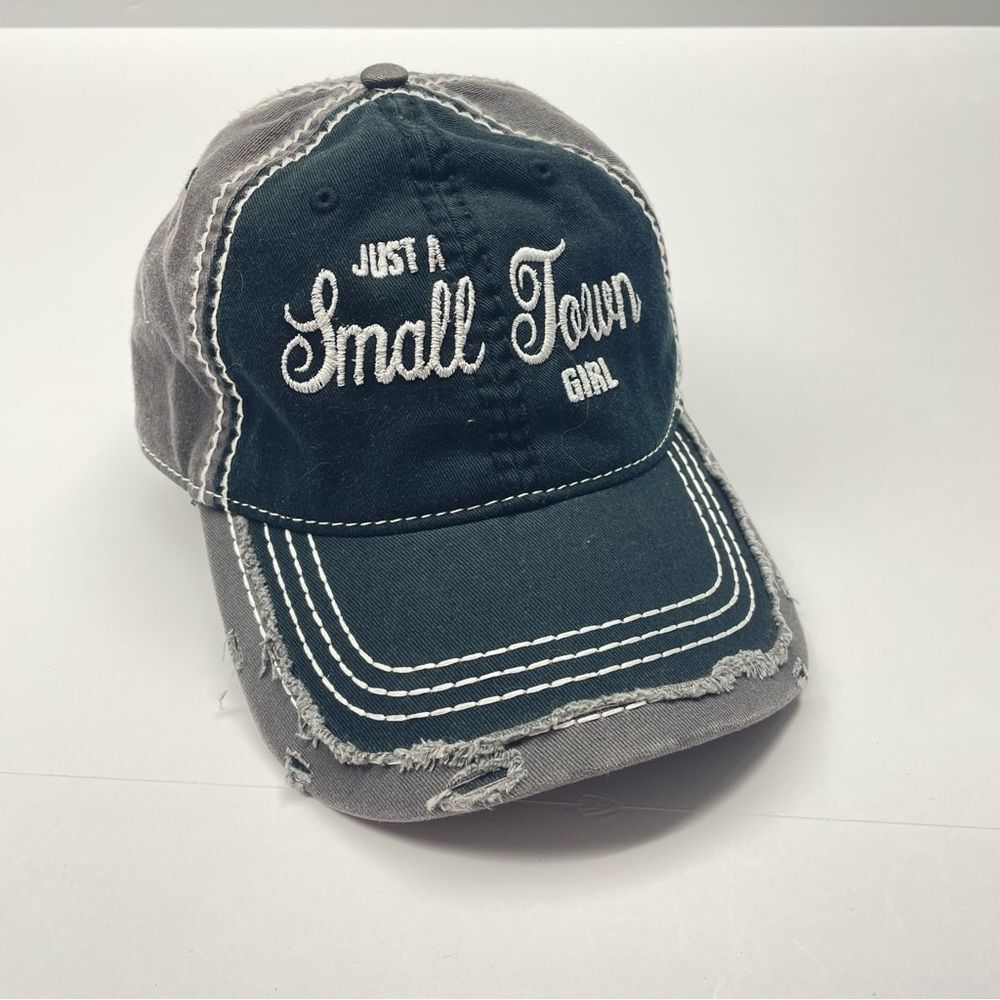 OTTO Just a Small Town Girl Hat Cap Distressed Black Gray Women's One Size